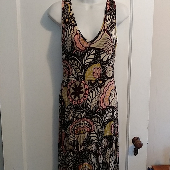 Loft sleeveless v neck abstract  floral print maxi dress. Size Petite Small. - Picture 4 of 6